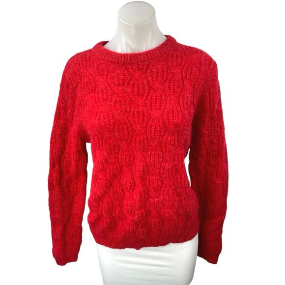 Manoush Women's Red Wool Cable Knit Long Sleeve Crew Neck Sweater Top Size S - Picture 1 of 4